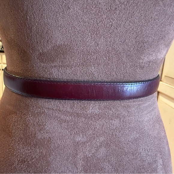 Etienne Aigner Maroon Leather Belt with Metallic Buckle equestrian - Picture 3 of 5
